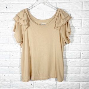 CURRENT ELLIOTT Tan Ruffle Sleeve Cotton Knit Shirt